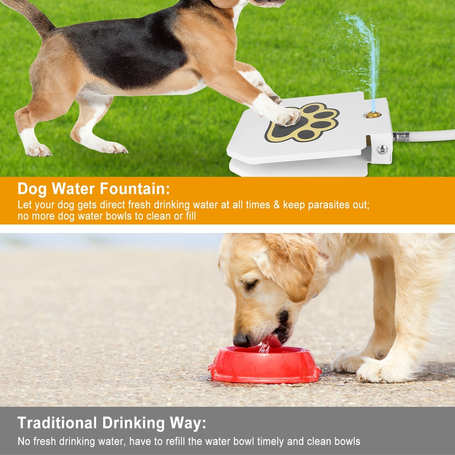 Fontaine à eau pour chien, distributeur d'eau d'extérieur pour animaux de compagnie, arroseur à pédale avec valve interactive pour boire de l'eau