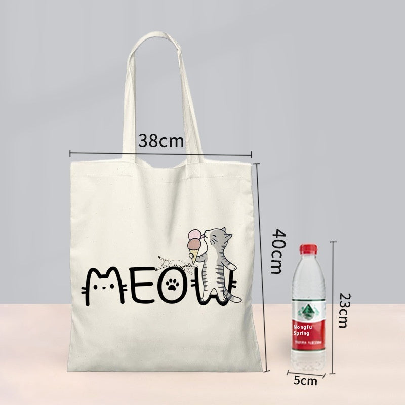 Cartoon Cat Print Canvas Bag