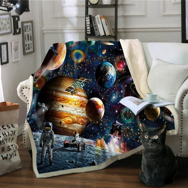 BeddingOutlet Couvertures de lit en peluche motif paresseux, motif animal de dessin animé, motif planète, étoile, univers, espace, polaire sherpa