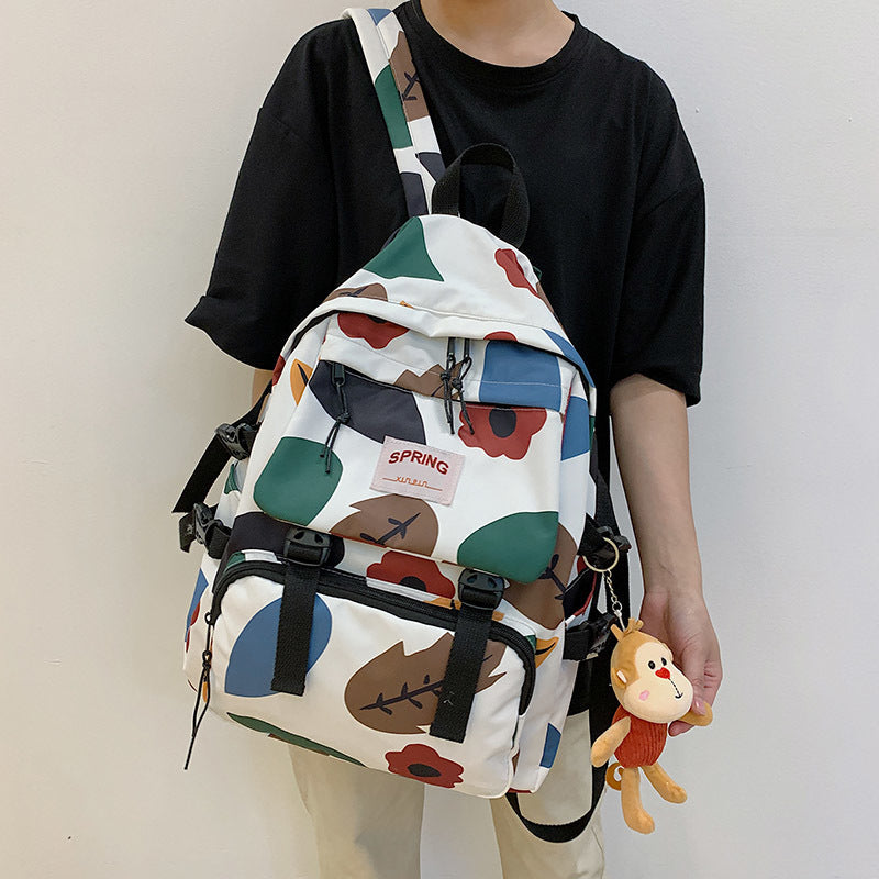 Sac à dos de voyage de couleur contrastée style Mori pour lycéens et étudiants