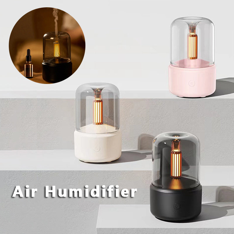 Humidificateur d'ambiance à lumière LED, diffuseur d'arômes aux chandelles, portable, 120 ml, humidificateur d'air électrique USB, brumisateur à brume fraîche, 8 à 12 heures d'autonomie, veilleuse LED
