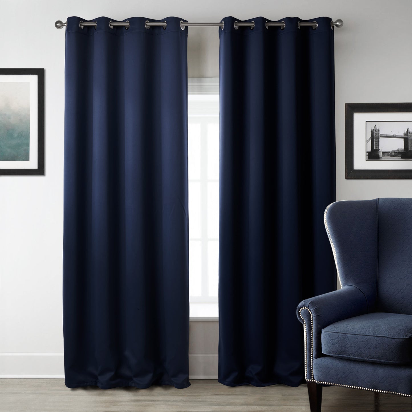 Rideaux occultants bleu foncé imprimés pour chambre à coucher