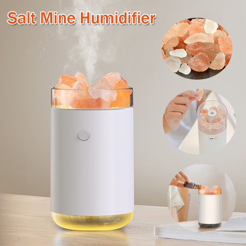Humidificateur d'air en pierre de sel cristalline, diffuseur d'huiles essentielles d'aromathérapie de bureau à ultrasons avec lampe LED, humidificateur de chambre à coucher pour la maison