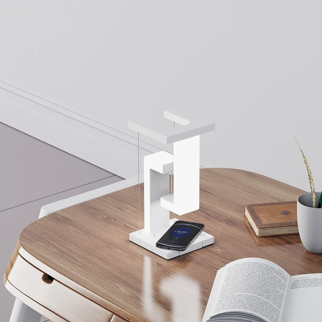 Lampe de table suspendue créative à chargement sans fil pour smartphone, lampe d'équilibre flottante pour la maison et la chambre à coucher