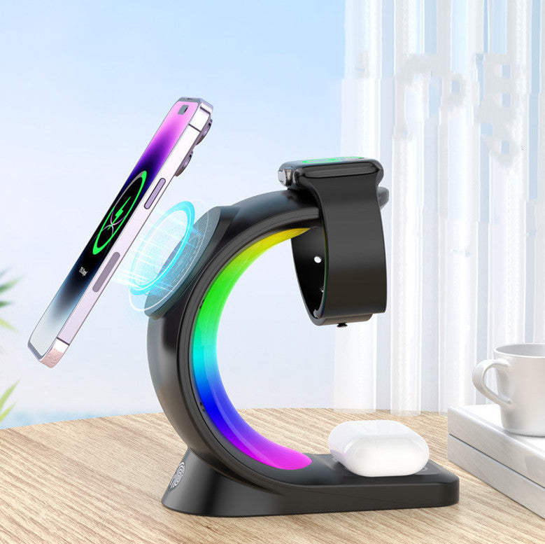 Chargeur magnétique sans fil 4 en 1, charge rapide pour smartphone, station de charge avec lumière d'ambiance pour Airpods Pro, iPhone, montre
