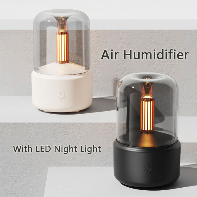 Humidificateur d'ambiance à lumière LED, diffuseur d'arômes aux chandelles, portable, 120 ml, humidificateur d'air électrique USB, brumisateur à brume fraîche, 8 à 12 heures d'autonomie, veilleuse LED