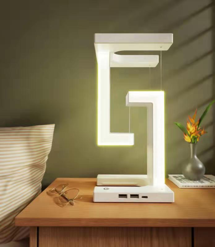 Lampe de table suspendue créative à chargement sans fil pour smartphone, lampe d'équilibre flottante pour la maison et la chambre à coucher