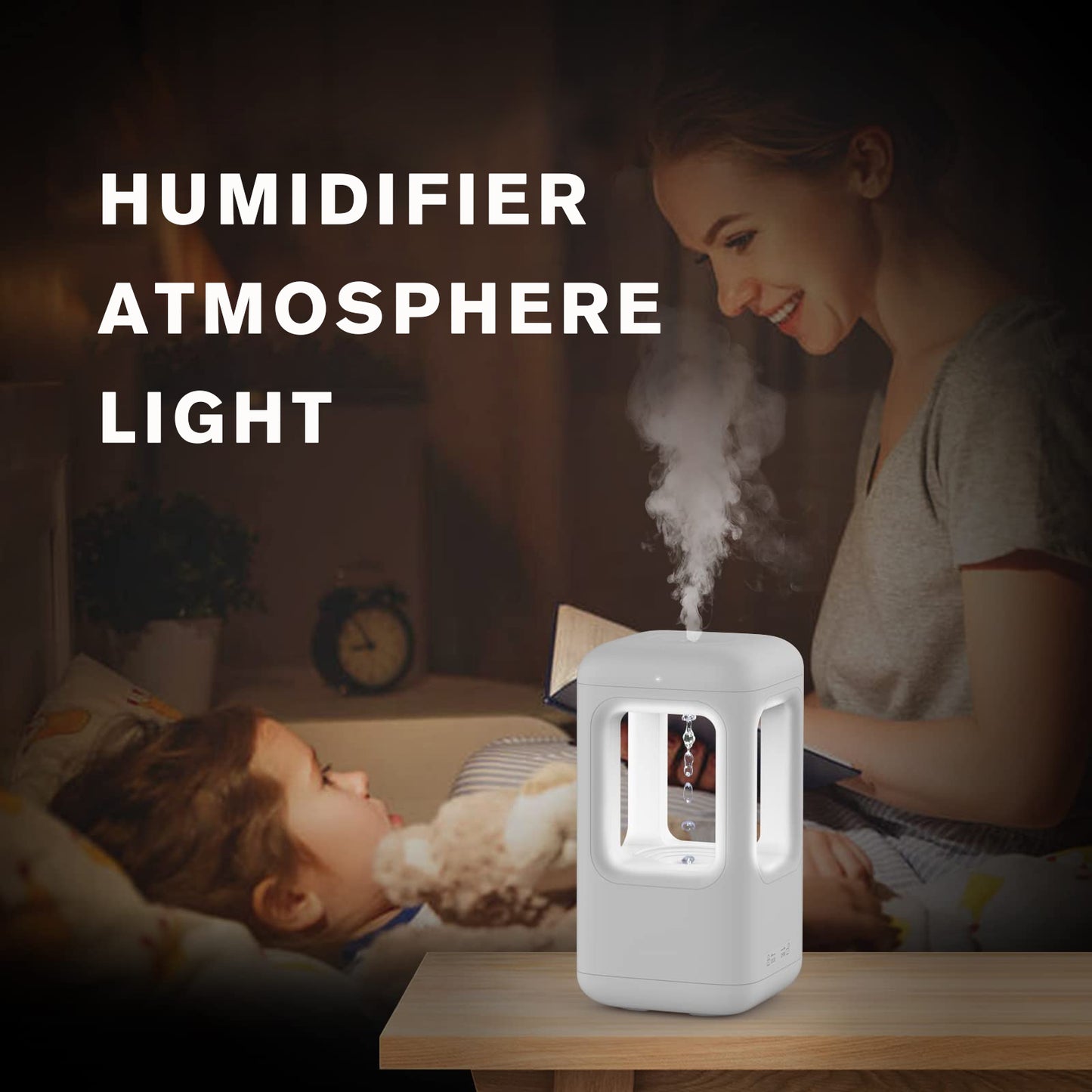 Nouvel humidificateur d'air pour maison, chambre à coucher silencieuse, humidificateur anti-gravité à gouttes d'eau, lumière d'ambiance