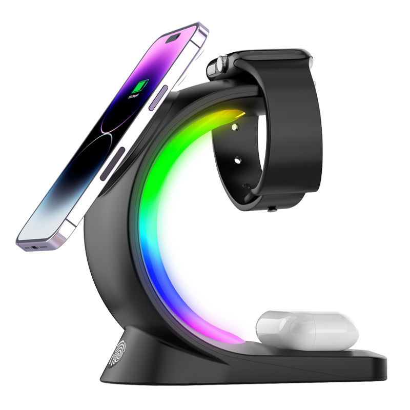 Chargeur magnétique sans fil 4 en 1, charge rapide pour smartphone, station de charge avec lumière d'ambiance pour Airpods Pro, iPhone, montre