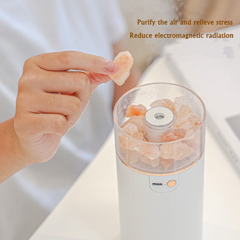 Humidificateur d'air en pierre de sel cristalline, diffuseur d'huiles essentielles d'aromathérapie de bureau à ultrasons avec lampe LED, humidificateur de chambre à coucher pour la maison