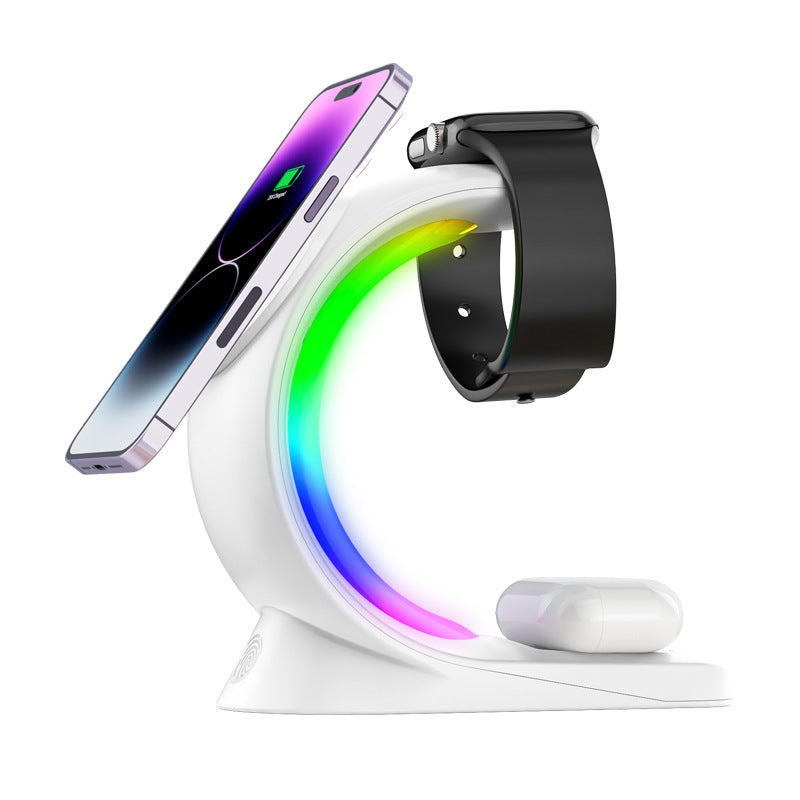 Chargeur magnétique sans fil 4 en 1, charge rapide pour smartphone, station de charge avec lumière d'ambiance pour Airpods Pro, iPhone, montre