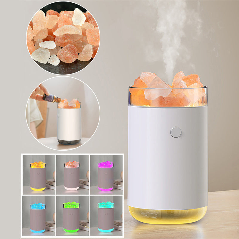 Humidificateur d'air en pierre de sel cristalline, diffuseur d'huiles essentielles d'aromathérapie de bureau à ultrasons avec lampe LED, humidificateur de chambre à coucher pour la maison