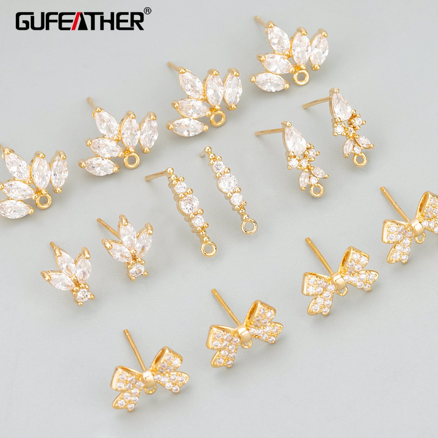 GUFEATHER, 6 pièces/lot, MD94, accessoires de bijoux, plaqué or rhodium 18 carats, cuivre, zircons, fait à la main, breloques, fabrication de bijoux, boucles d'oreilles DIY