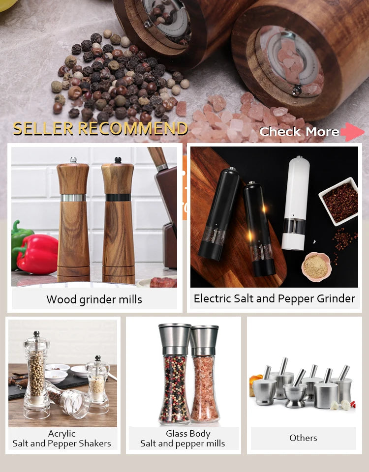 Salt and Pepper Mills, Solid Wood Pepper Mill with Strong Adjustable Ceramic Grinder 5" 8" 10" - Kitchen Tools by Leeseph