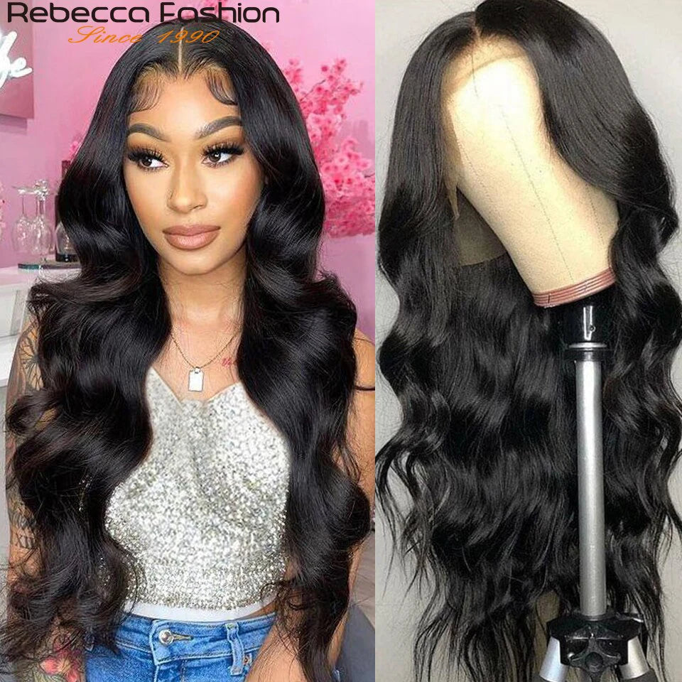 Rebecca Body Wave Lace Front Wigs T Part Lace Wigs Pre Plucked Transparent Lace Front Wigs Brazilian Body Wave Human Hair Wigs