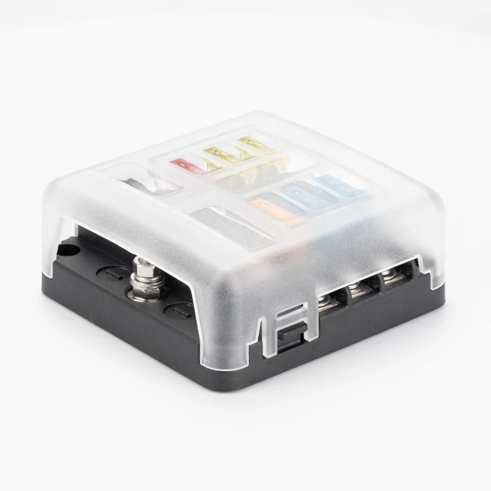 Bloc de fusibles à lame 12 V 6 voies avec indicateur LED, couvercle de protection étanche et autocollant pour voiture, camion, remorque