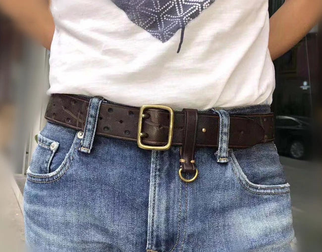 Double-pin Copper Buckle Men's Luxury Fashion Belt Retro First Layer Pure Cowhide Jeans with Genuine Leather Stylish Men's Belts