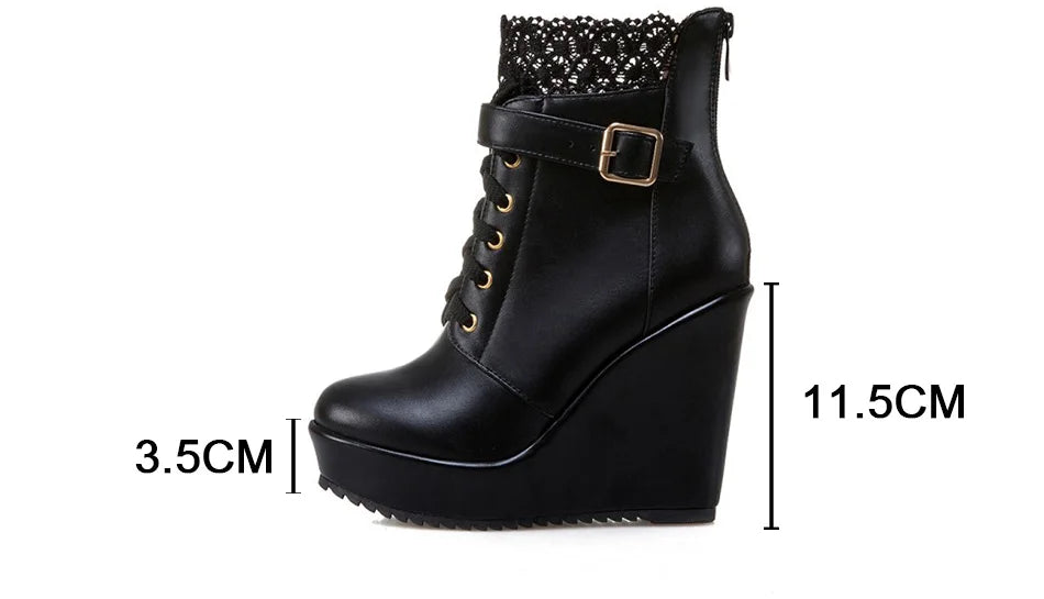 Gdgydh – Bottines compensées noires à lacets pour femme, chaussures de mariée, style gothique et punk