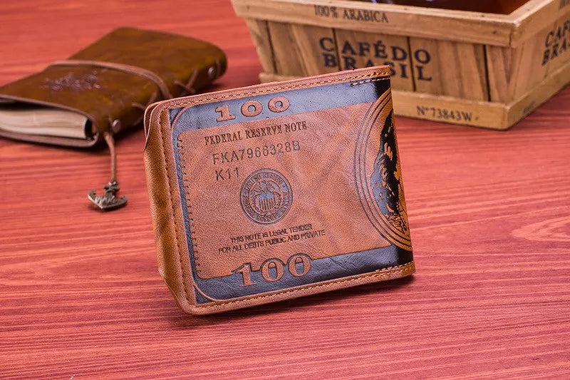 Men's Wallets With 100 US Dollar Pattern Wallet Male Leather Wallet Photo Card Holder Fashion Large Capacity Wallet Purse Bag