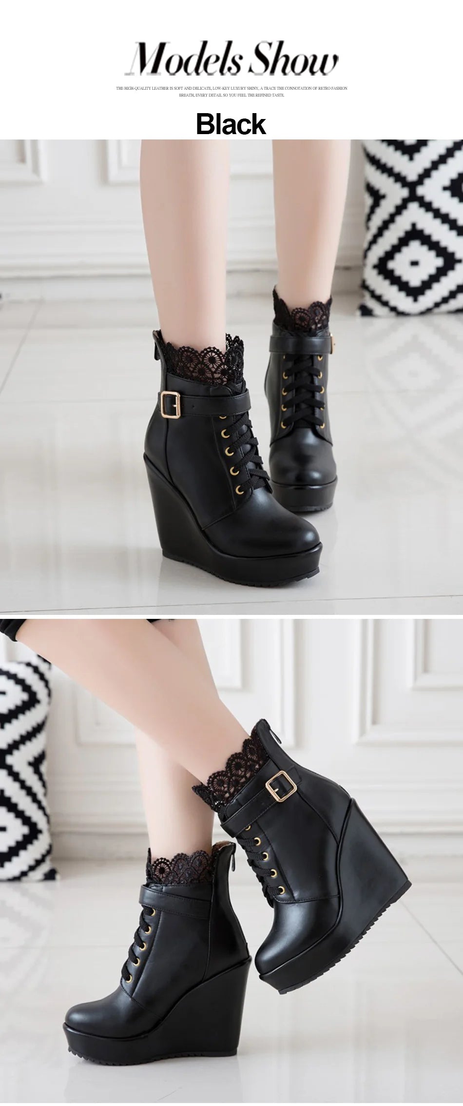 Gdgydh – Bottines compensées noires à lacets pour femme, chaussures de mariée, style gothique et punk