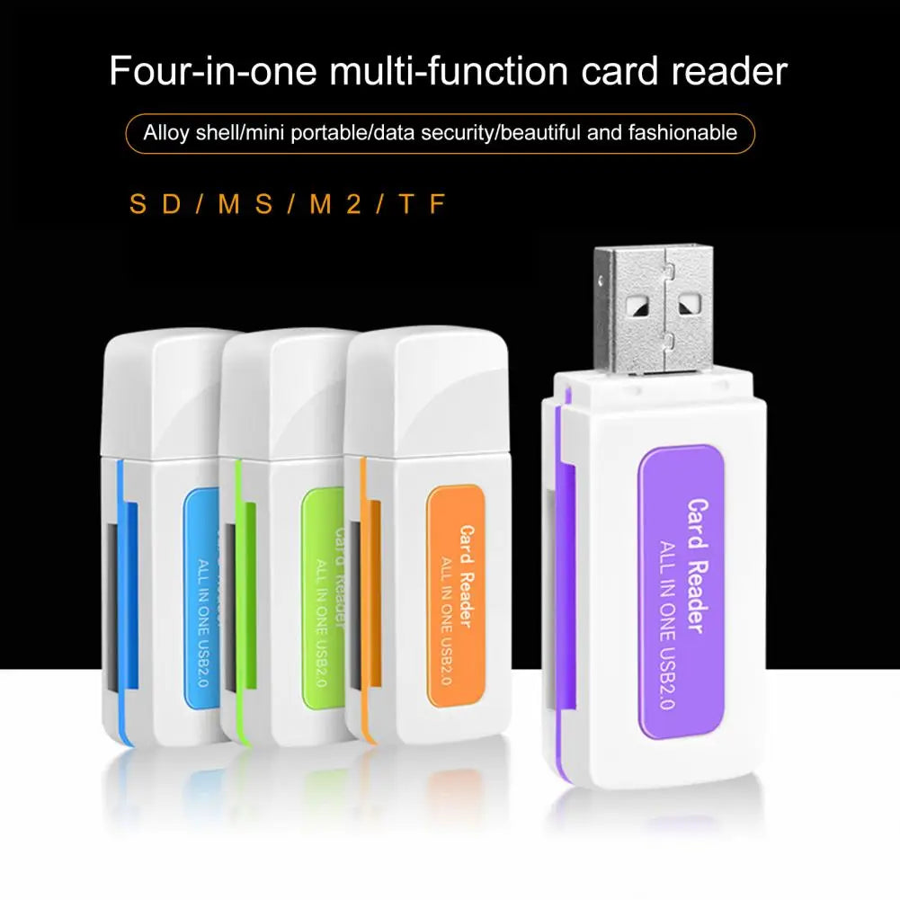 Lecteur de cartes mémoire portable 4 en 1 multiport haute vitesse avec emplacement pour carte TF M2 MS pour ordinateur