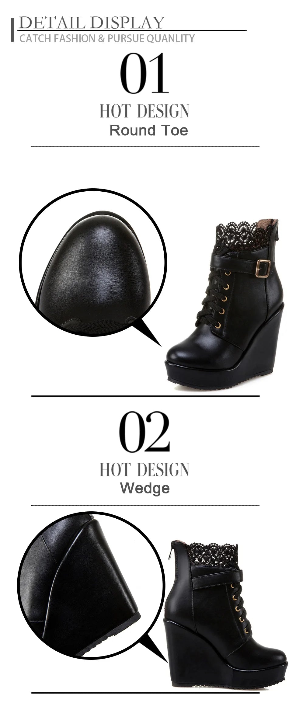Gdgydh – Bottines compensées noires à lacets pour femme, chaussures de mariée, style gothique et punk