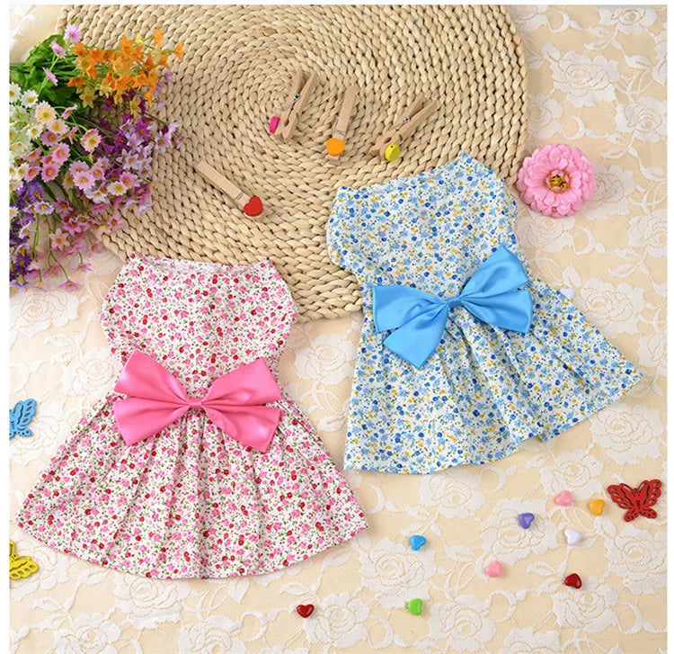Robe d'été à nœud floral pour chien, tenue de mariage pour chihuahua, carlin, yorkshire, chiot, chat, vêtements pour petits chiens