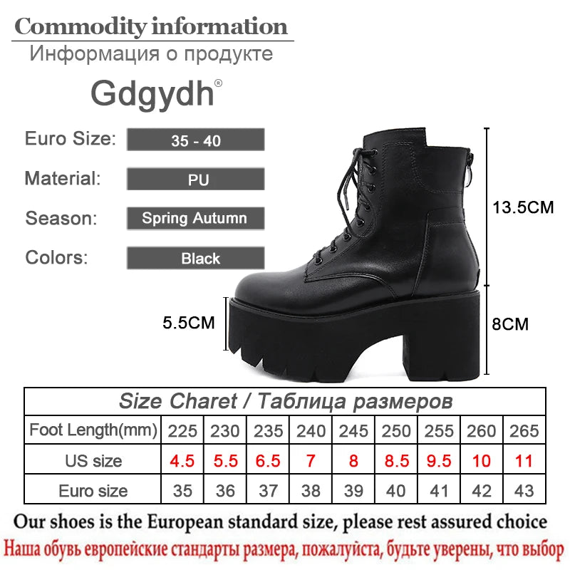 Gdgydh 2022 Bottines pour femmes en gros, bout rond, matériau souple EVA, à lacets, bottes courtes pour femmes, chaussures à plateforme épaisse, noires