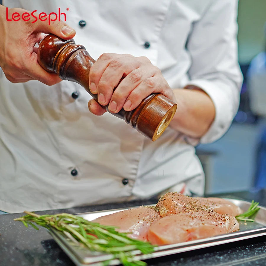Salt and Pepper Mills, Solid Wood Pepper Mill with Strong Adjustable Ceramic Grinder 5" 8" 10" - Kitchen Tools by Leeseph