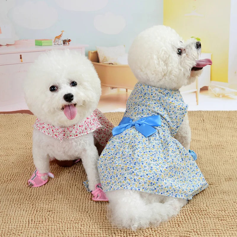 Robe d'été à nœud floral pour chien, tenue de mariage pour chihuahua, carlin, yorkshire, chiot, chat, vêtements pour petits chiens
