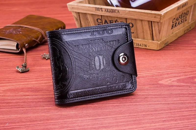 Men's Wallets With 100 US Dollar Pattern Wallet Male Leather Wallet Photo Card Holder Fashion Large Capacity Wallet Purse Bag