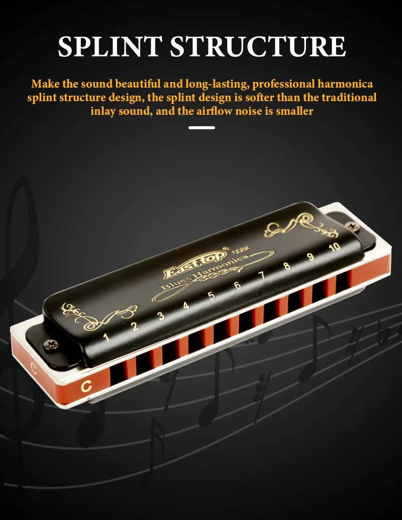 EASTTOP T008K key of C New blue color harmonica brass reedplates phosphor bronze reeds diatonic blues harp good harmonica