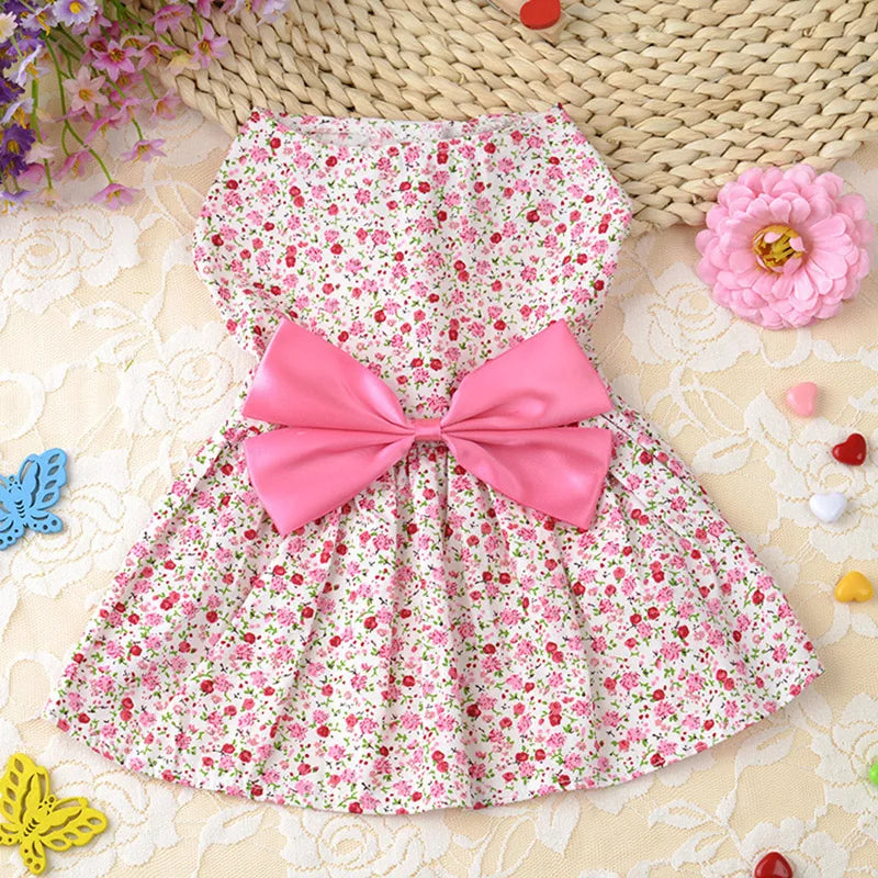 Robe d'été à nœud floral pour chien, tenue de mariage pour chihuahua, carlin, yorkshire, chiot, chat, vêtements pour petits chiens
