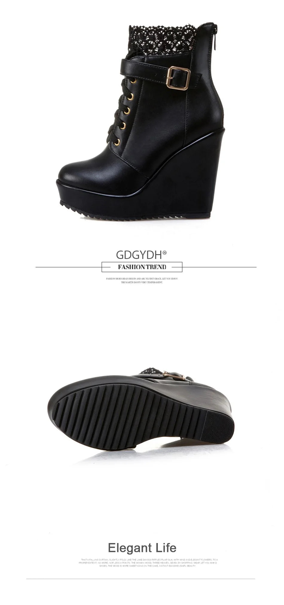 Gdgydh – Bottines compensées noires à lacets pour femme, chaussures de mariée, style gothique et punk