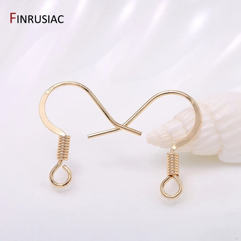 Crochets de boucles d'oreilles plaqués or 14 carats, en laiton de haute qualité, pour la fabrication de bijoux, vente en gros