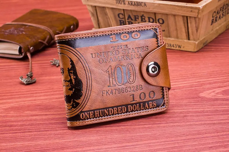 Men's Wallets With 100 US Dollar Pattern Wallet Male Leather Wallet Photo Card Holder Fashion Large Capacity Wallet Purse Bag