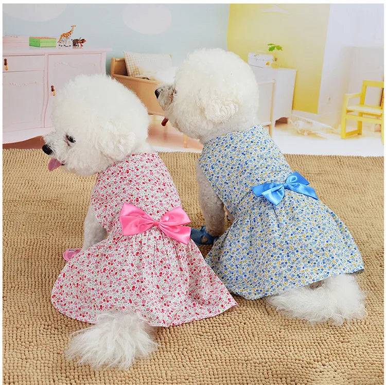 Robe d'été à nœud floral pour chien, tenue de mariage pour chihuahua, carlin, yorkshire, chiot, chat, vêtements pour petits chiens