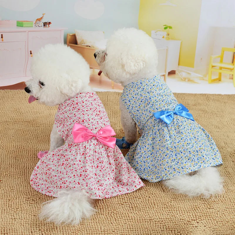 Robe d'été à nœud floral pour chien, tenue de mariage pour chihuahua, carlin, yorkshire, chiot, chat, vêtements pour petits chiens