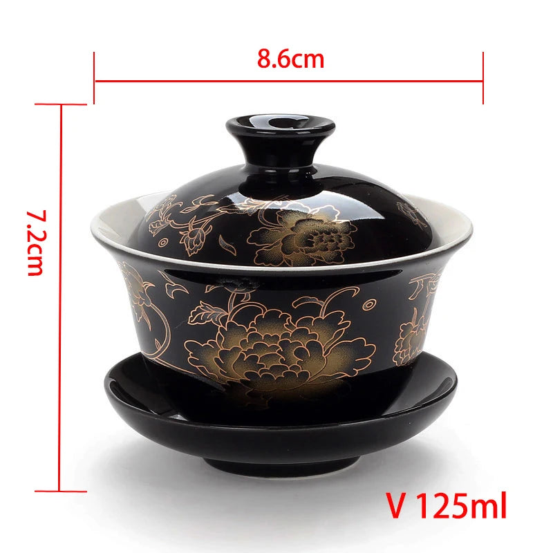 Ceramic Gaiwan Teaware,gai wan bowl large white porcelain Zisha cup Kung Fu teacup hand-painted tea bowl tea set heat-resistant