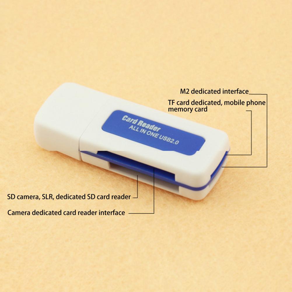 Lecteur de cartes mémoire portable 4 en 1 multiport haute vitesse avec emplacement pour carte TF M2 MS pour ordinateur