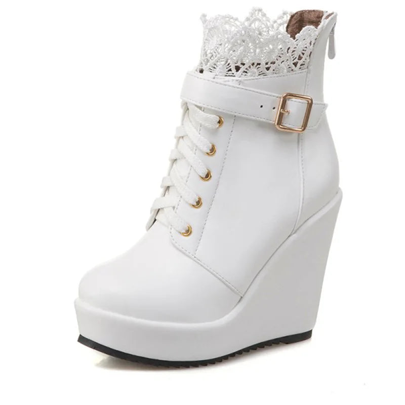 Gdgydh – Bottines compensées noires à lacets pour femme, chaussures de mariée, style gothique et punk