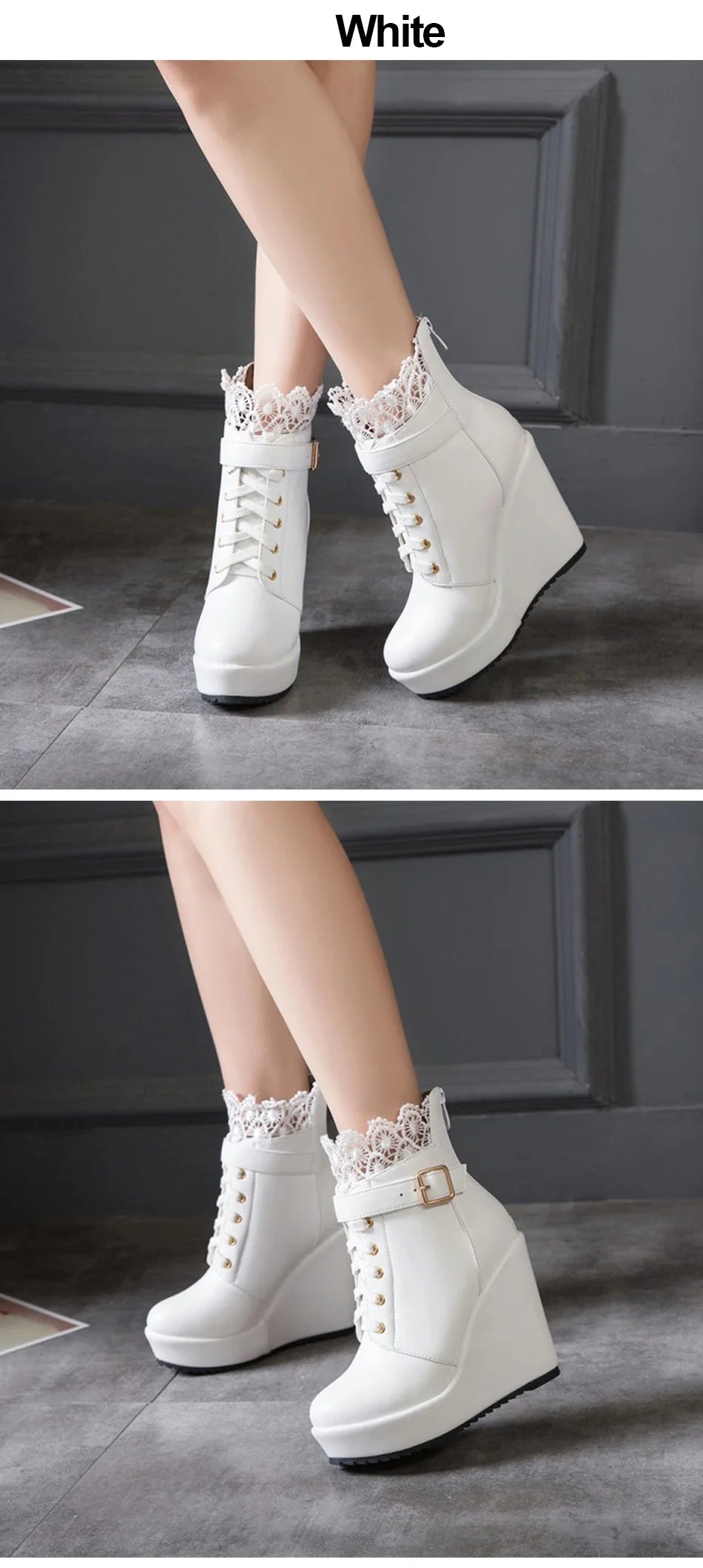 Gdgydh – Bottines compensées noires à lacets pour femme, chaussures de mariée, style gothique et punk