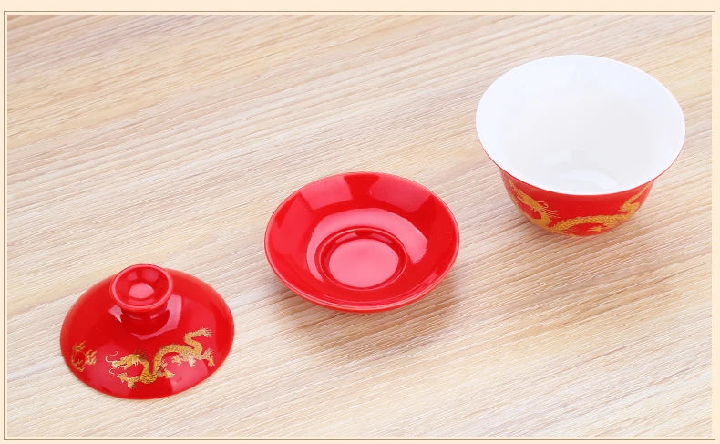 Ceramic Gaiwan Teaware,gai wan bowl large white porcelain Zisha cup Kung Fu teacup hand-painted tea bowl tea set heat-resistant