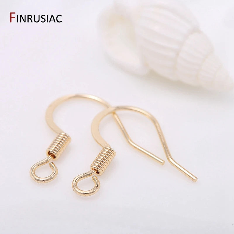 Crochets de boucles d'oreilles plaqués or 14 carats, en laiton de haute qualité, pour la fabrication de bijoux, vente en gros