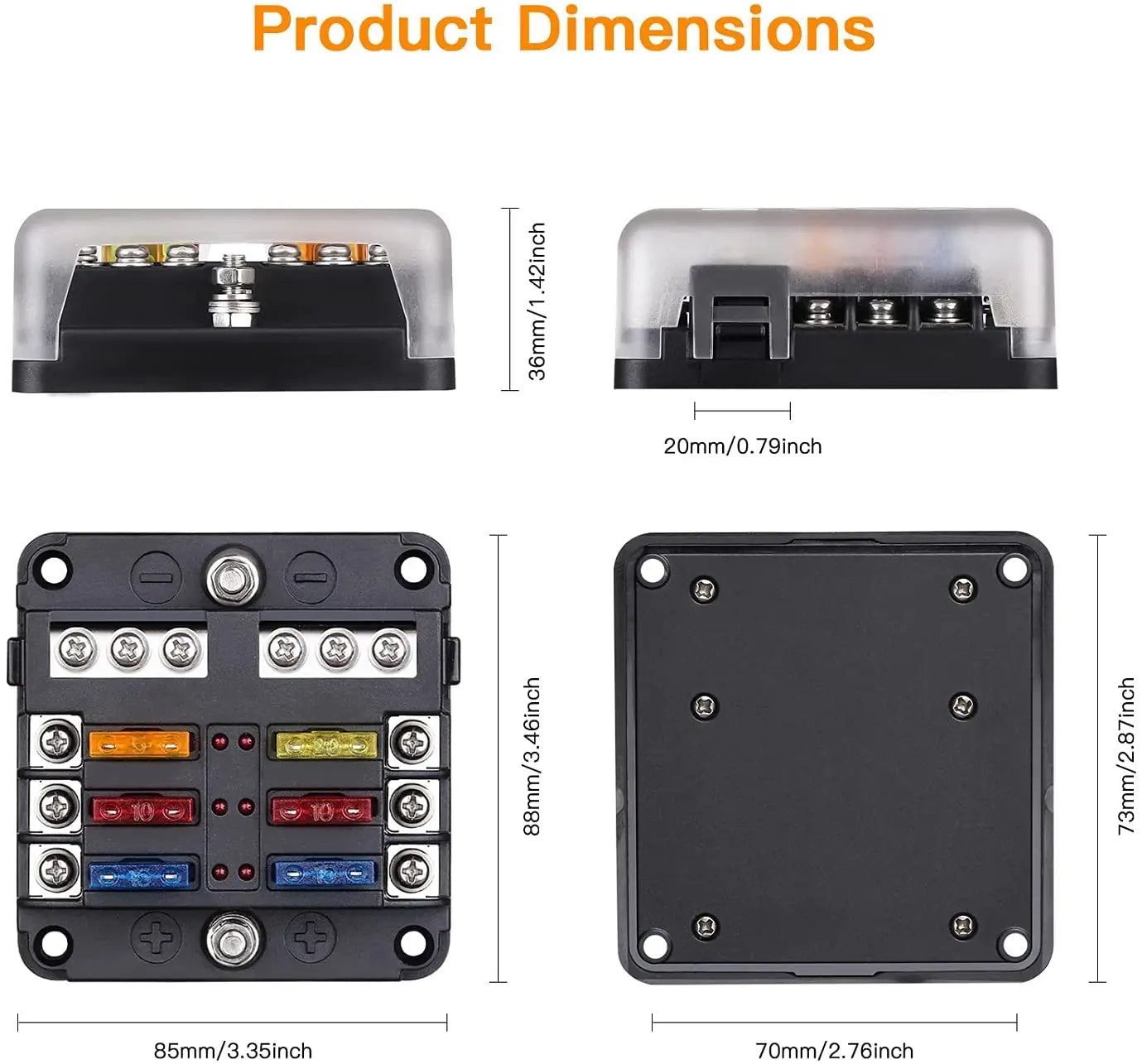 Bloc de fusibles à lame 12 V 6 voies avec indicateur LED, couvercle de protection étanche et autocollant pour voiture, camion, remorque