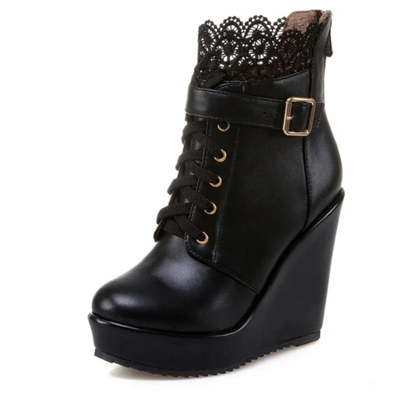 Gdgydh – Bottines compensées noires à lacets pour femme, chaussures de mariée, style gothique et punk