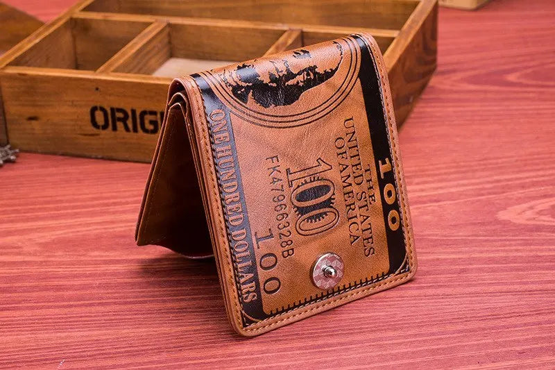 Men's Wallets With 100 US Dollar Pattern Wallet Male Leather Wallet Photo Card Holder Fashion Large Capacity Wallet Purse Bag