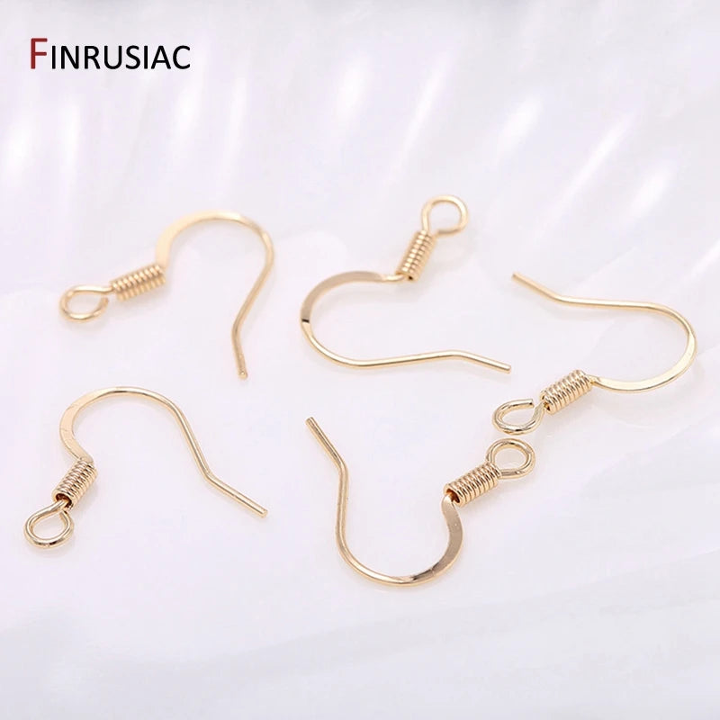 Crochets de boucles d'oreilles plaqués or 14 carats, en laiton de haute qualité, pour la fabrication de bijoux, vente en gros