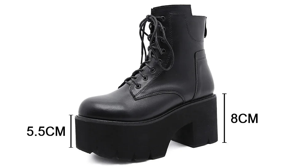 Gdgydh 2022 Bottines pour femmes en gros, bout rond, matériau souple EVA, à lacets, bottes courtes pour femmes, chaussures à plateforme épaisse, noires