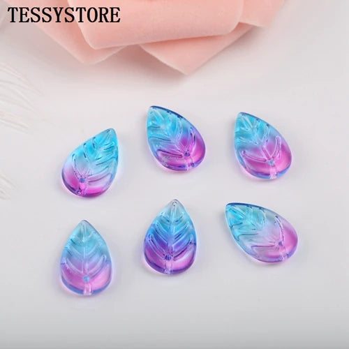 10pcs Small Leaf Shape Lampwork Beads Multi Gradient Color Glass Beads For Jewelry Making Handmade DIY Accessories